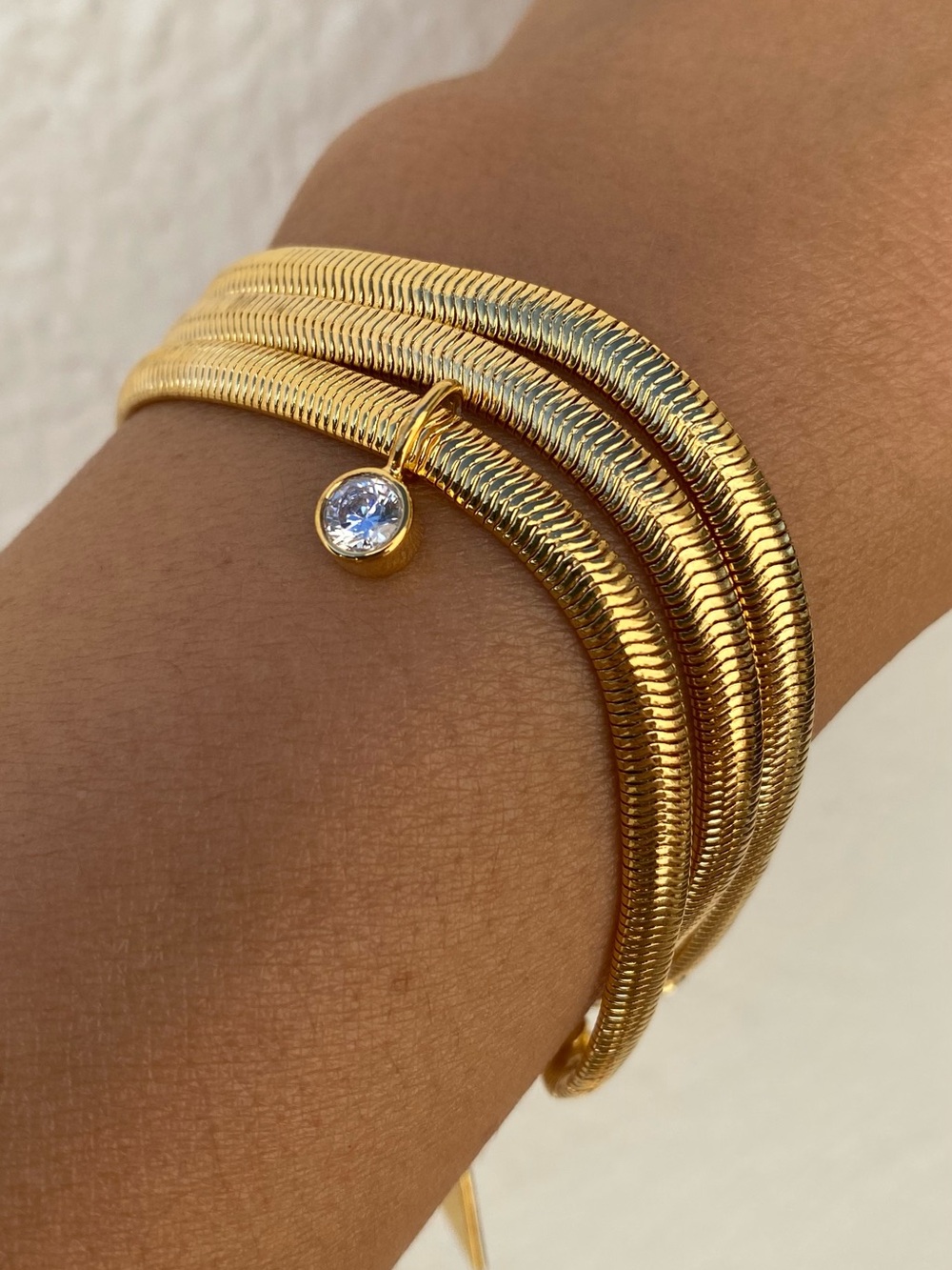Sterling Forever Triple Snake Chain Bracelet Gold Tone Crystal Charm NWT 7-8”